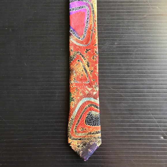 Stefano Milano Men’s Silk Purple Rust Green Print Tie Italy - Picture 3 of 5